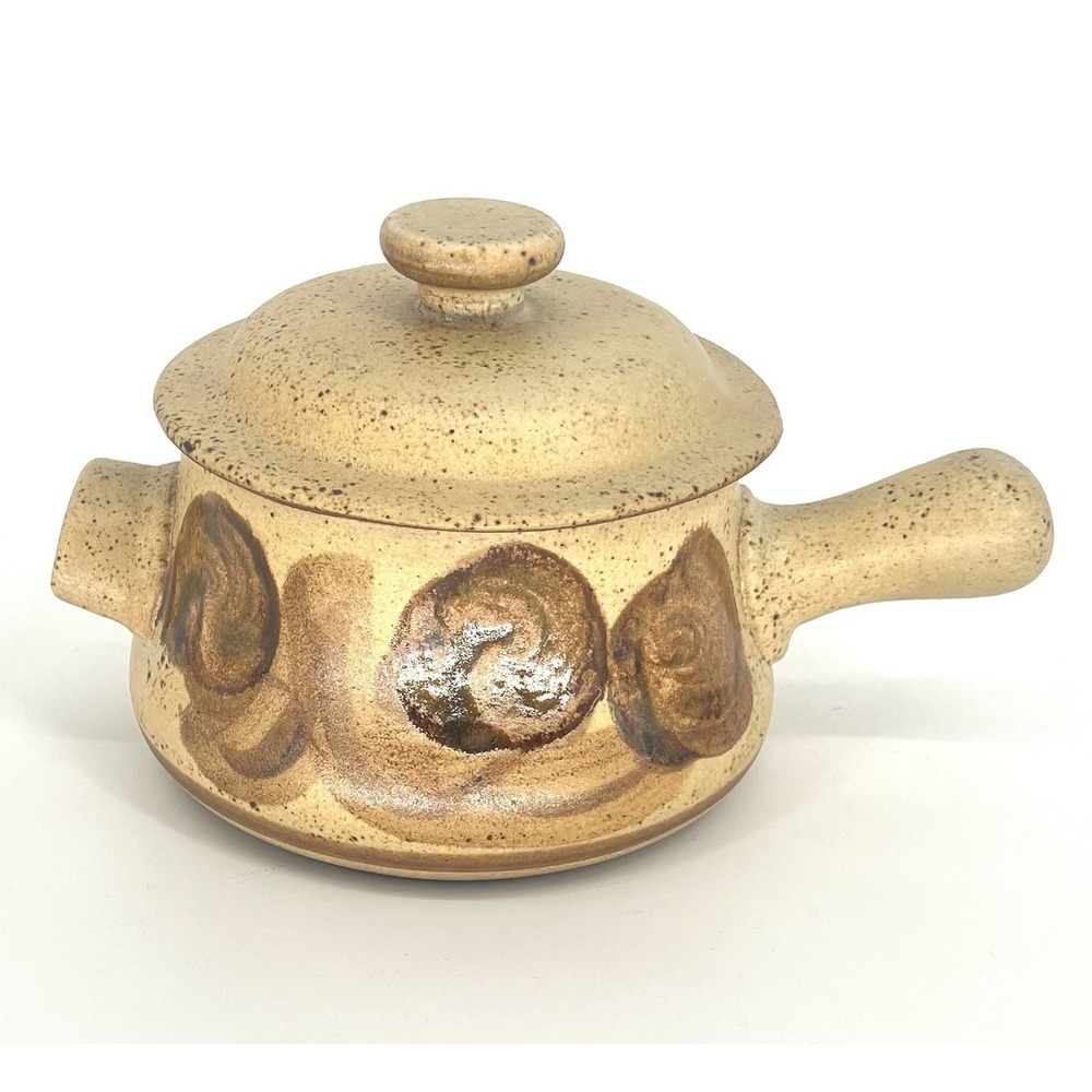 Carl McConnell Vtg Australian Lidded Pot Handle Stoneware Beige Pottery Speckled